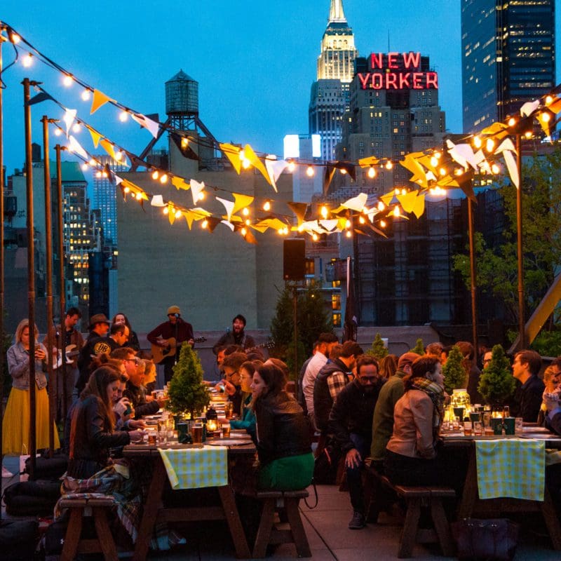 rooftop fine dining area with people