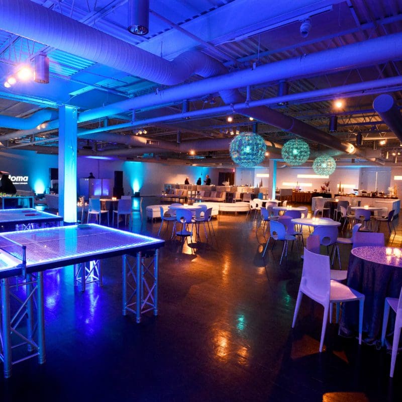 interior venue event space with low lighting