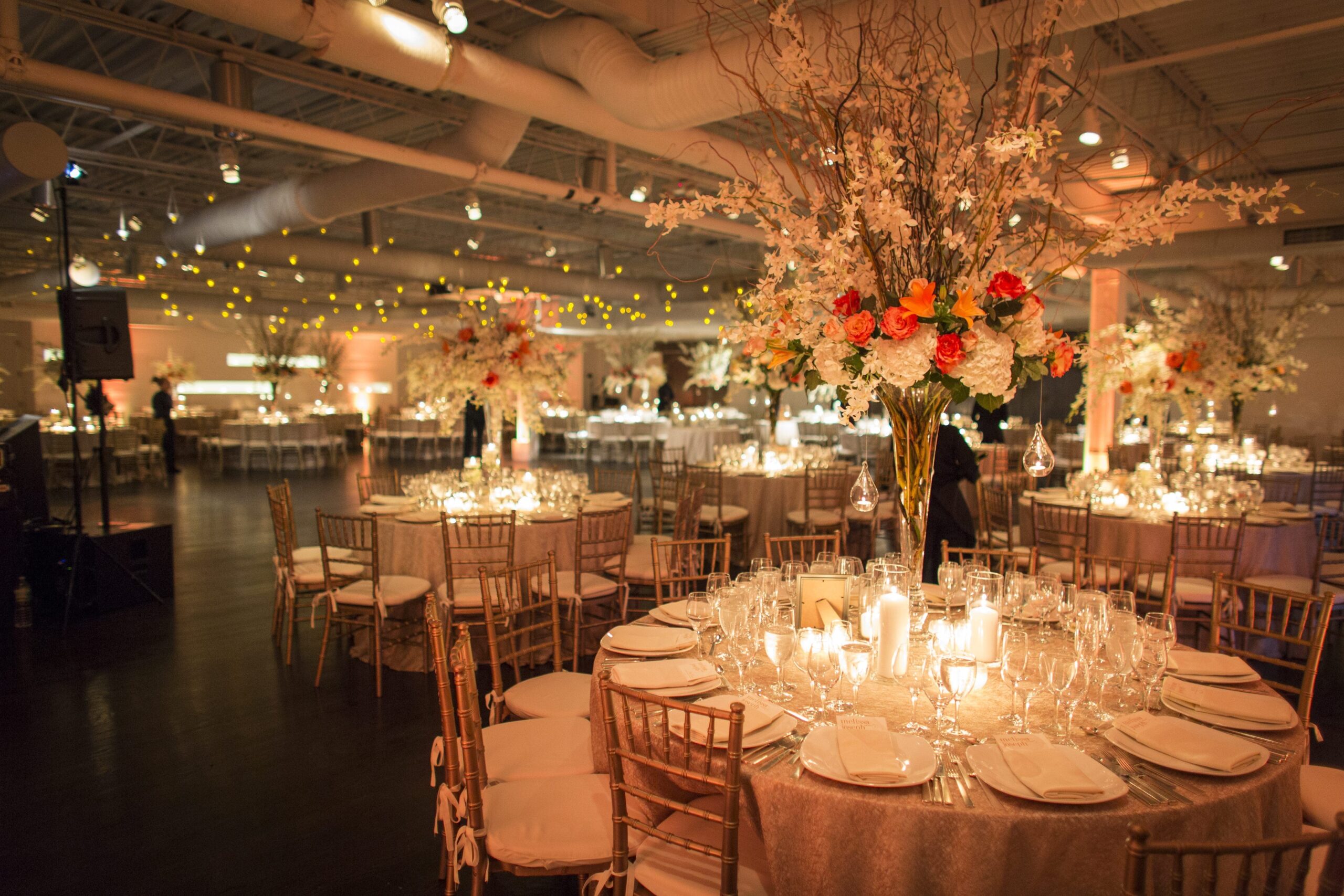 Fine dining area with table settings