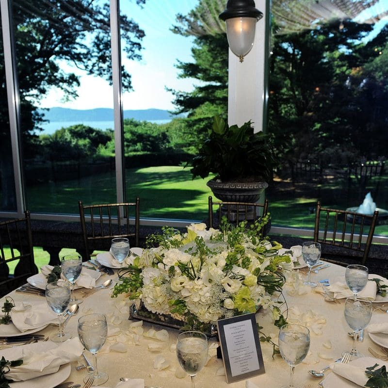 Fine dining area with table settings