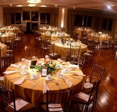 Fine dining area with table settings
