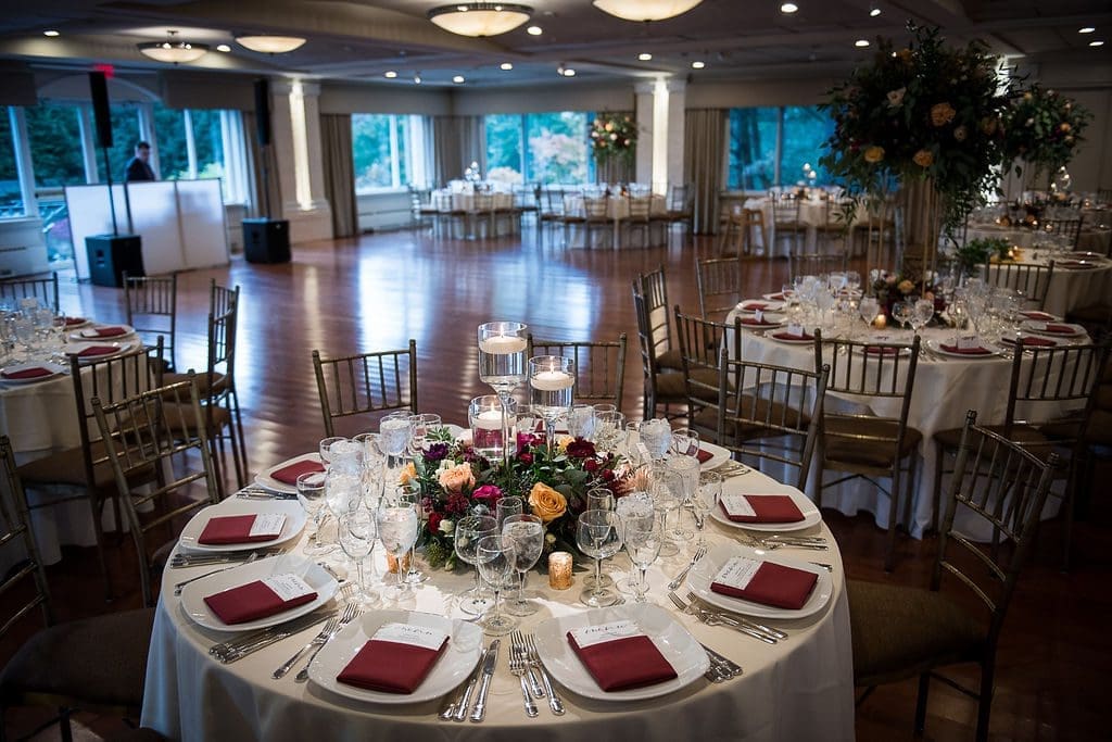 Fine dining area with table settings