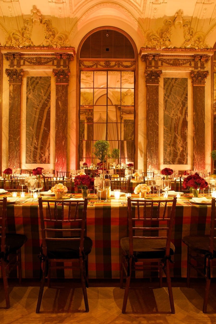 Fine dining area with table settings
