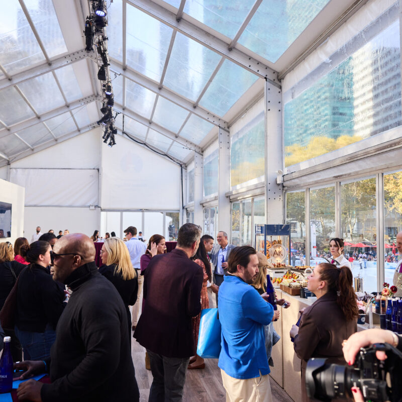 Tented holiday party at Bryant Park Overlook in midtown NY