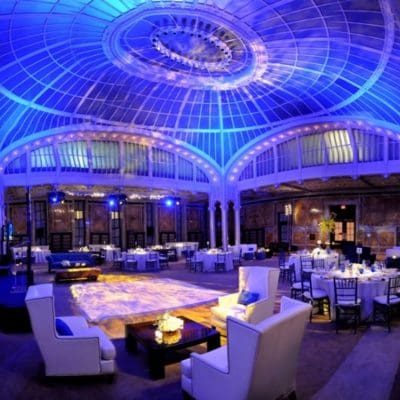 interior venue event space with low lighting