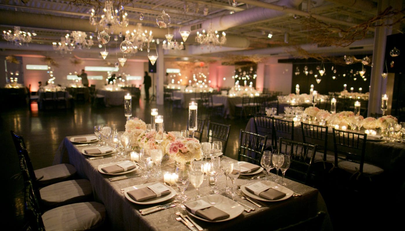 Fine dining area with table settings