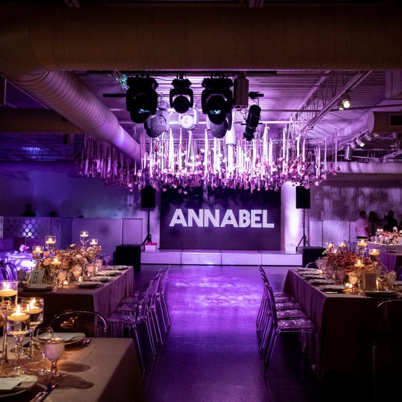 mitzvah celebration with purple event design