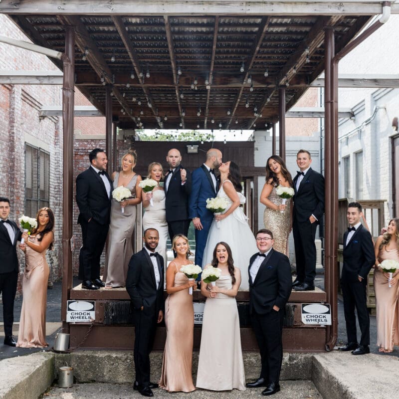 Wedding party Bride and groom outdoors at The Loading Dock