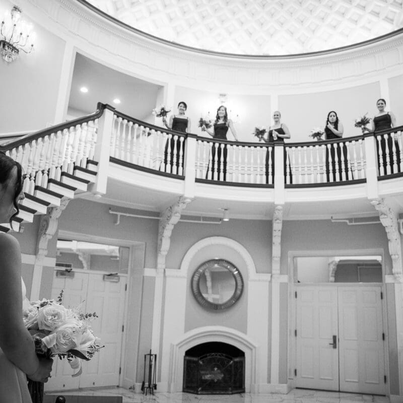 Wedding party in rotunda at Tappan Hill Mansion