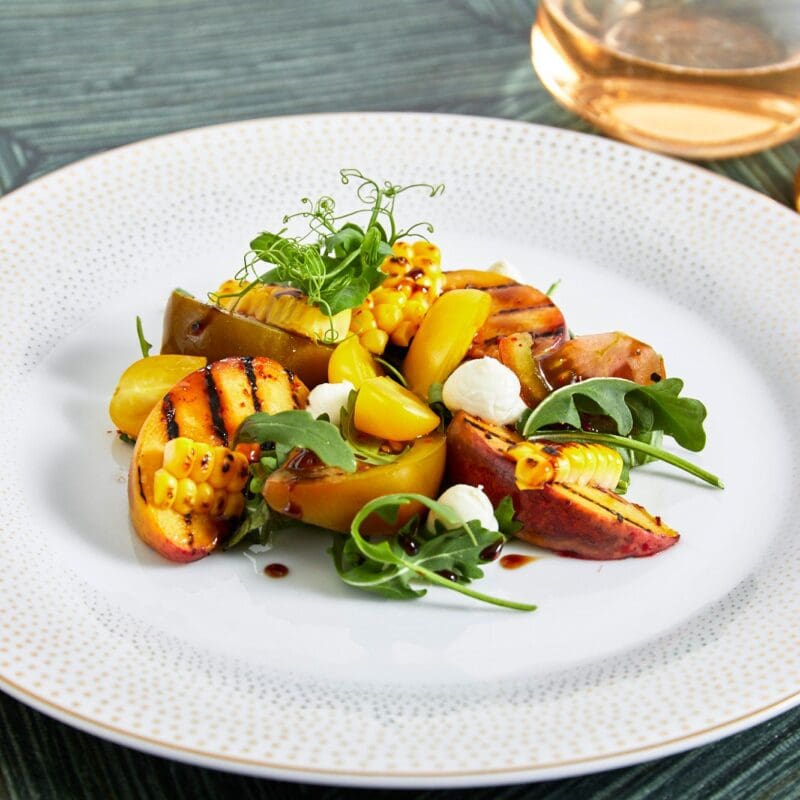 Grilled corn and peach starter