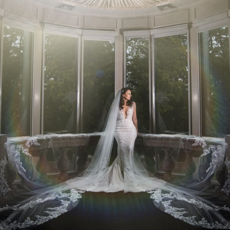 bride in front of windows