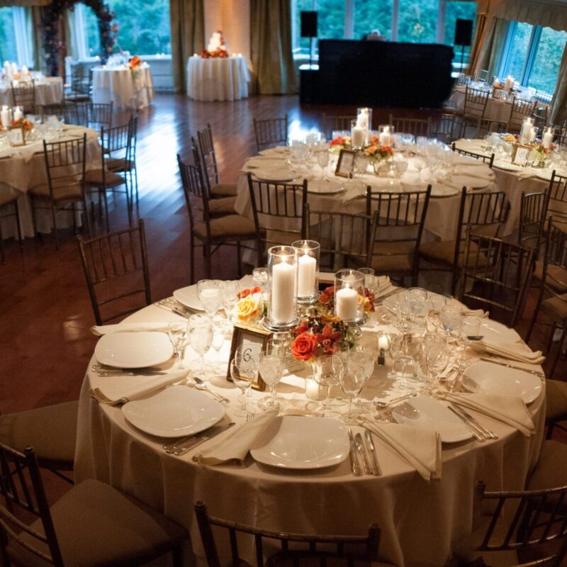 Fine dining area with table settings