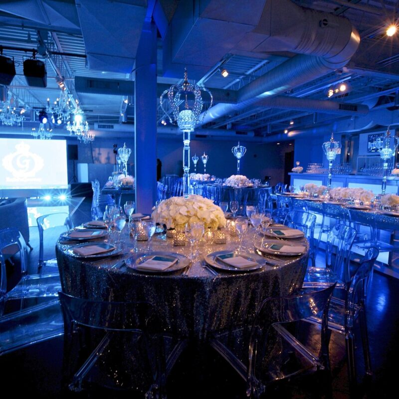 Fine dining area with table settings