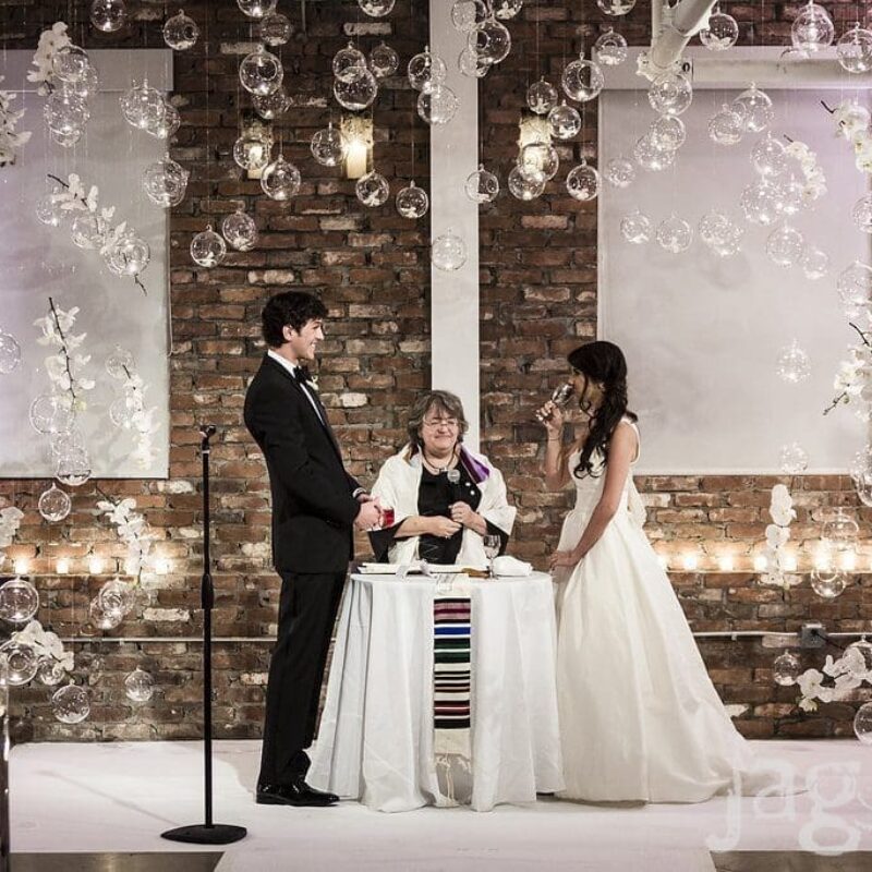 bride and groom at altar