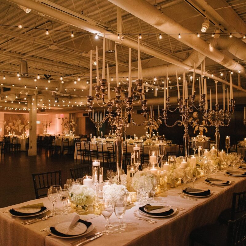 Fine dining area with table settings
