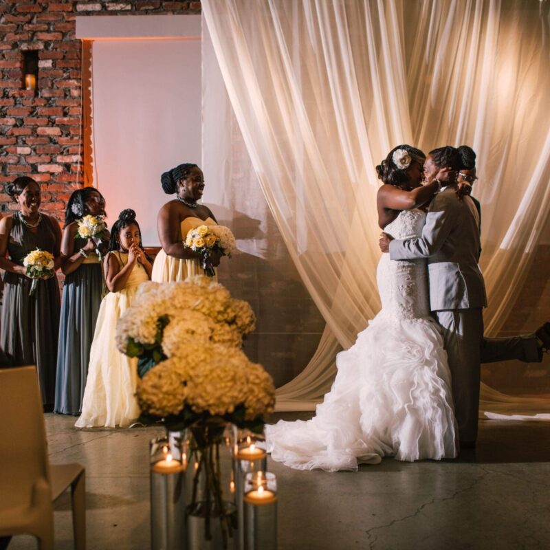 bride and groom dancing