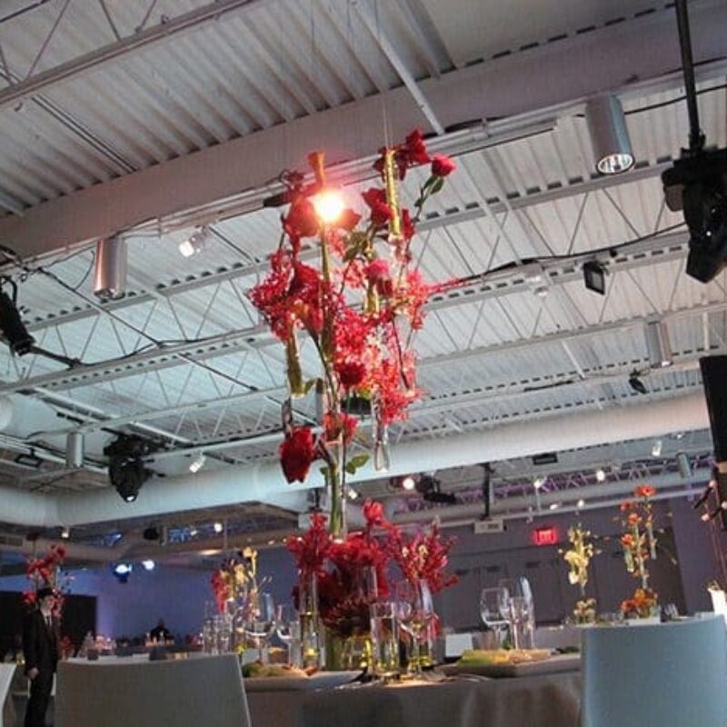 inside venue area with large centerpiece
