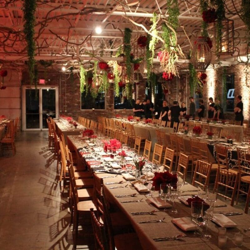 Fine dining area with table settings