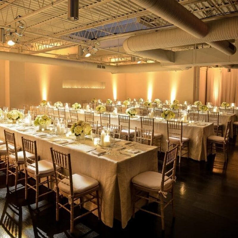 Fine dining area with table settings