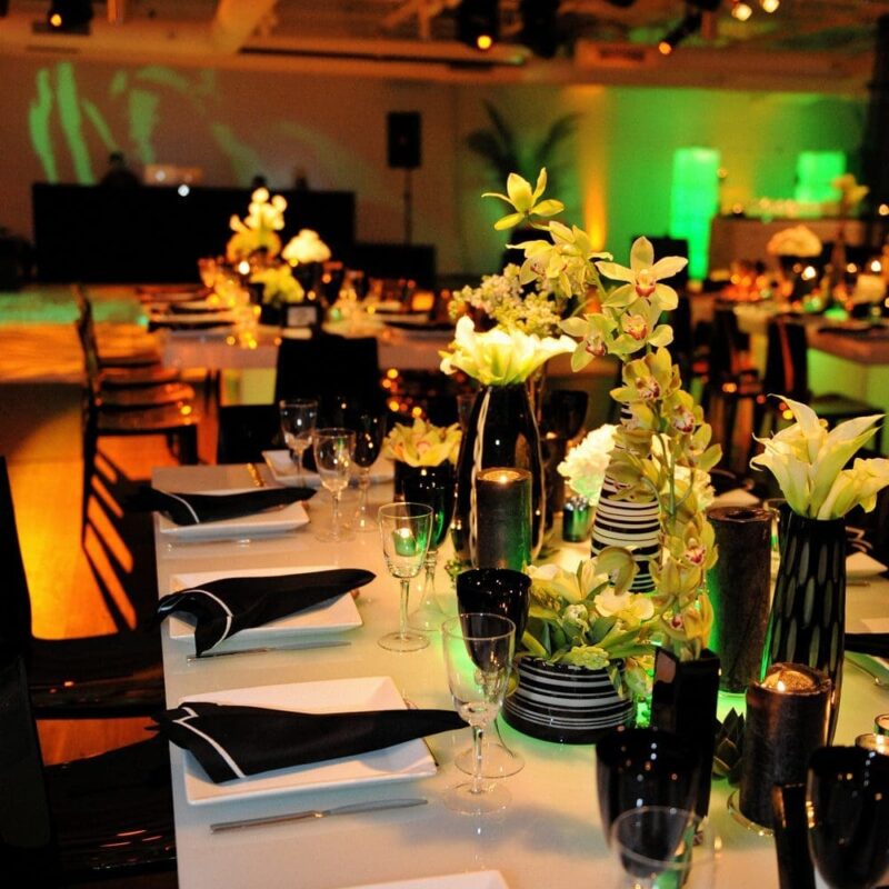 Fine dining area with table settings