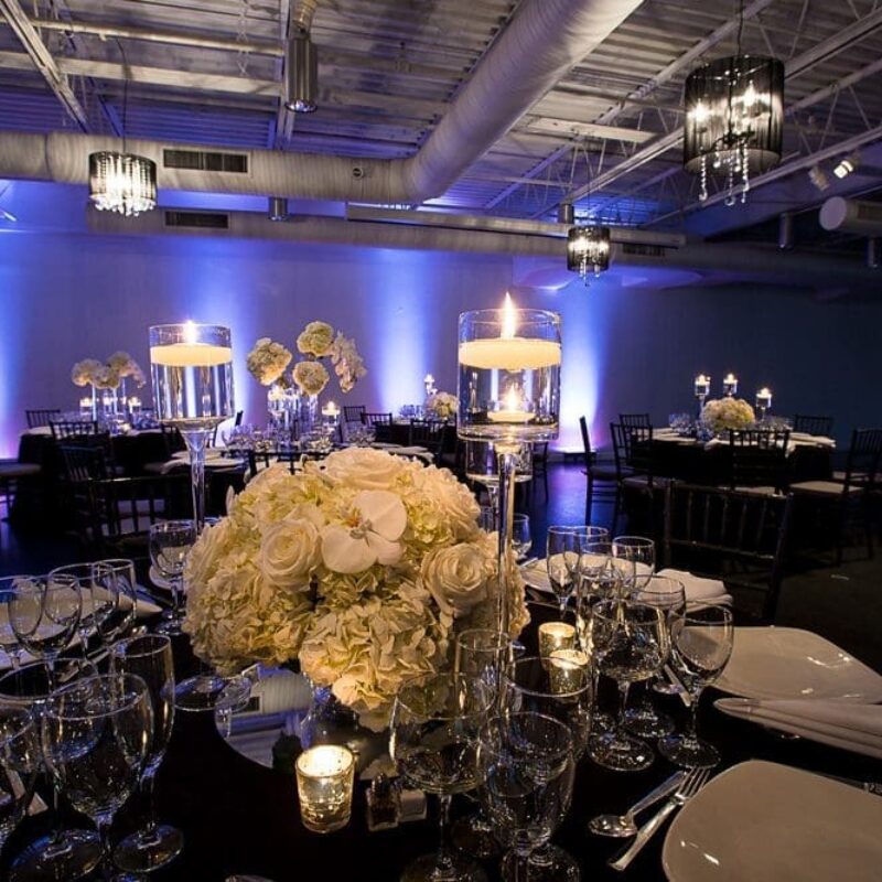Fine dining area with table settings