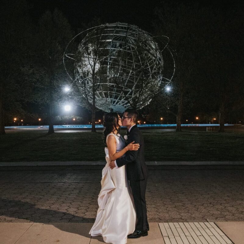 bride and groom embracing
