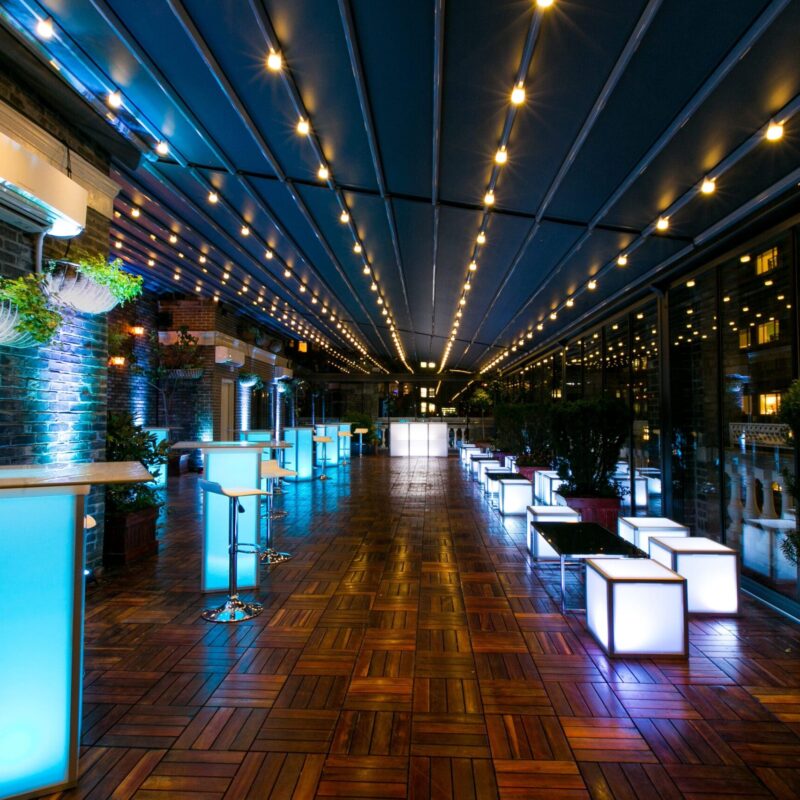 large interior venue with tables