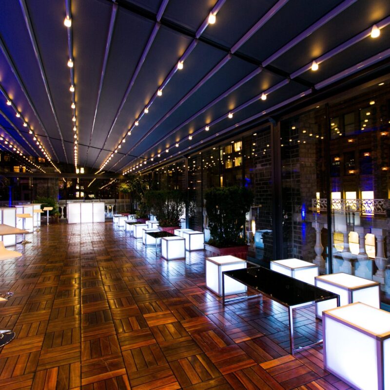 large interior venue with tables