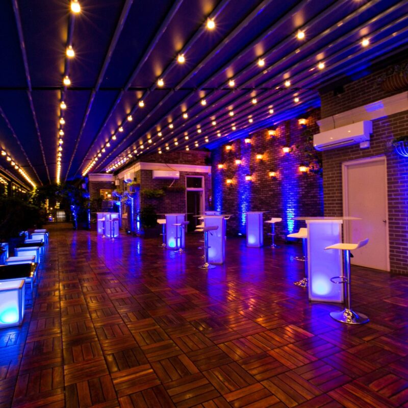 large interior venue with tables