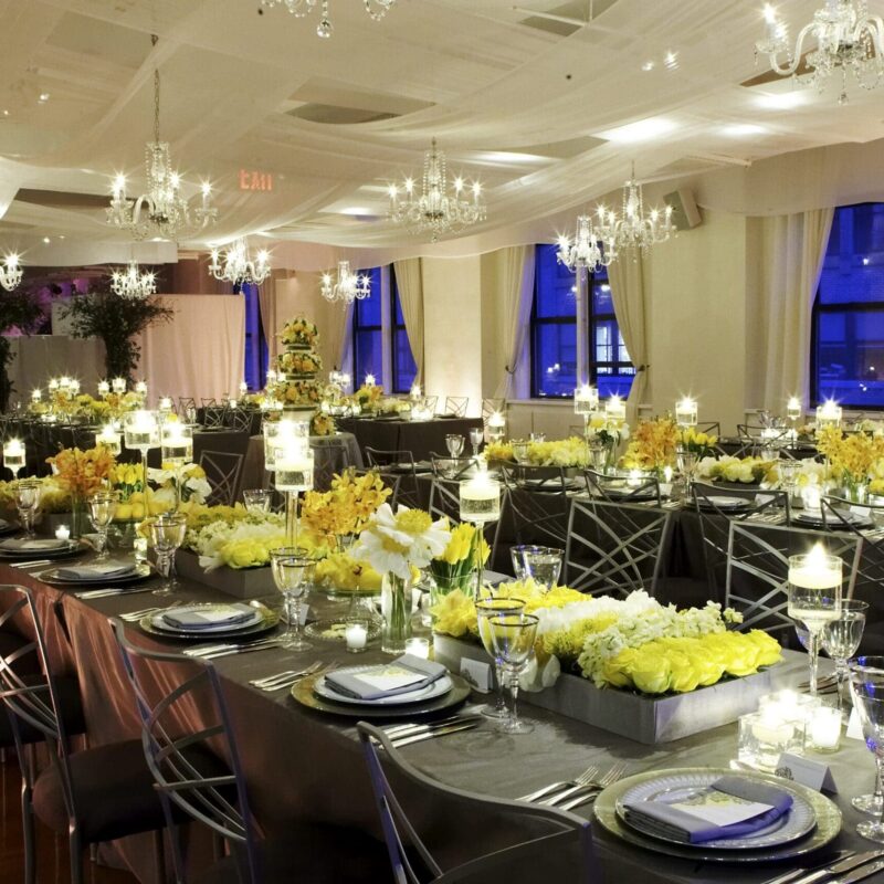 Fine dining area with table settings