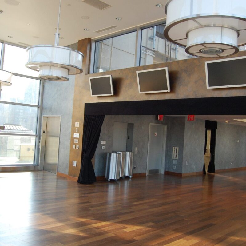large interior venue with a fireplace