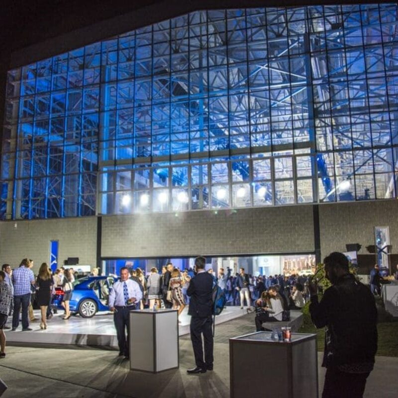 exterior image of venue with lots of people