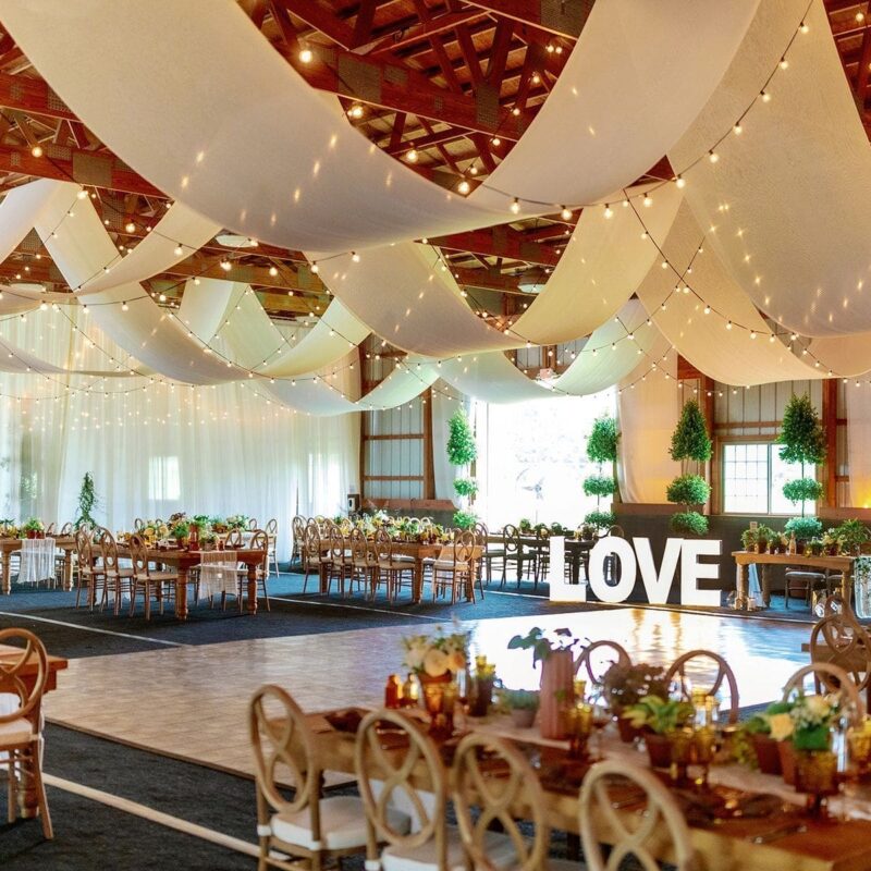 The dance floor inside WoodsEgdge Farm