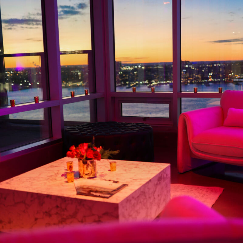 Sunset over the Hudson River view from Glasshouse Chelsea