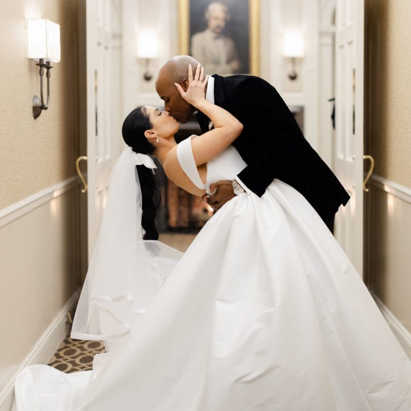 Bride & Groom in front of Hudson Ballroom